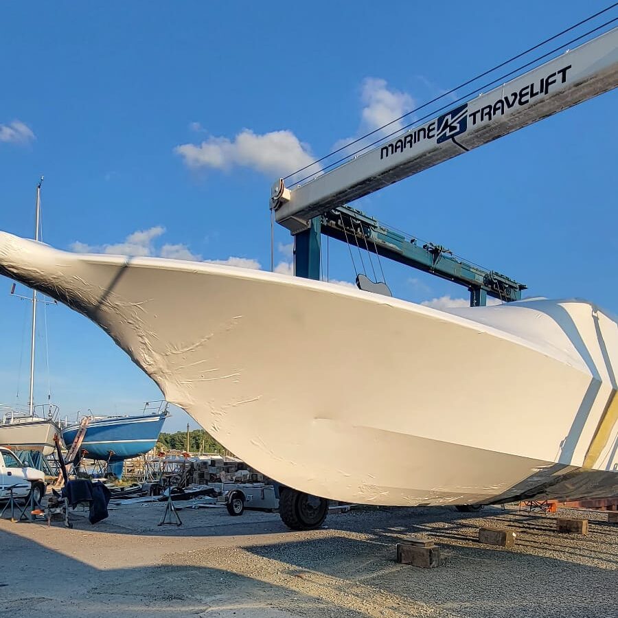 Shrink wrapped boat